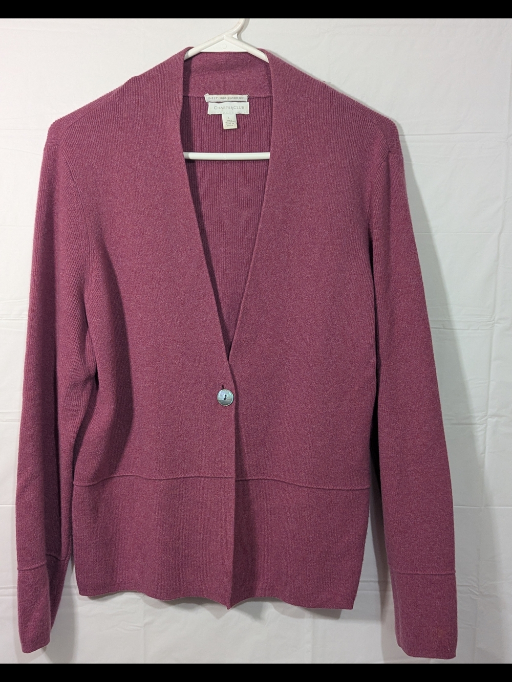 Charter Club 100% Cashmere Cardigan Sweater Pink Large Soft Luxe Minimalist